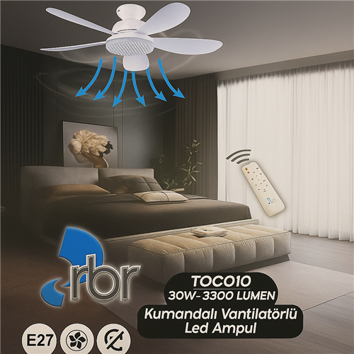 TAVAN VANTİLATÖRLÜ KRİSTAL AMPUL KUMANDALI 30 W 3300 LÜMEN